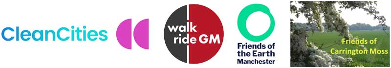 logos Logos of Clean Cities, Manchester Friends of the Earth, Walk Ride GM and Friends of Carrington Moss